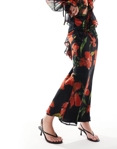 ASOS DESIGN chiffon bias maxi skirt & chiffon ruffle tie top set in floral print - view 1