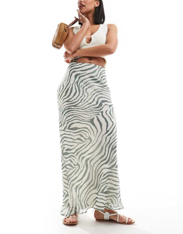 ASOS DESIGN - chiffon bias maxi skirt in green zebra print