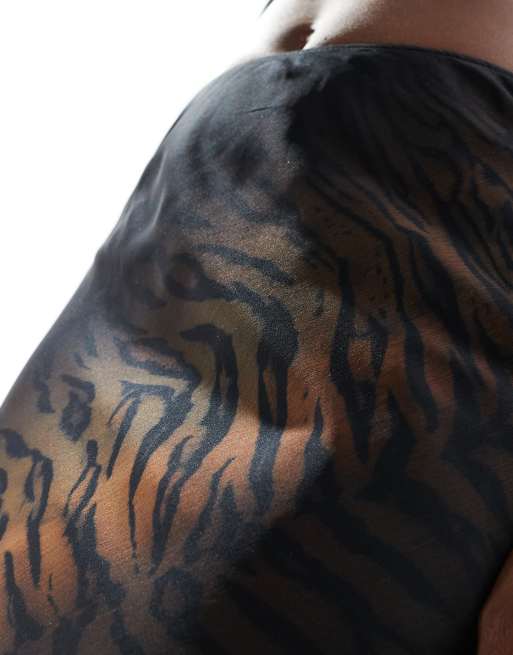 ASOS DESIGN chiffon bias maxi skirt in ombre animal print, 2 of 5
