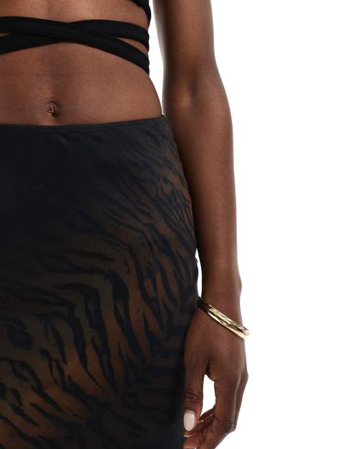 ASOS DESIGN chiffon bias maxi skirt in ombre animal print, 3 of 5