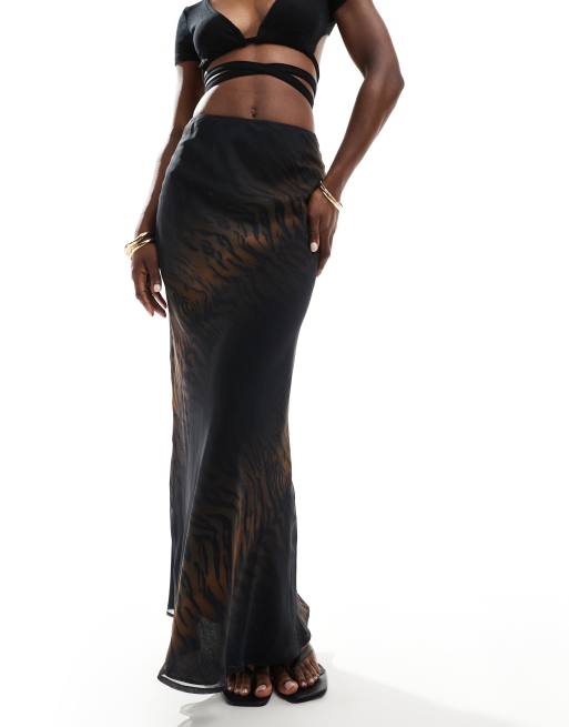 ASOS DESIGN chiffon bias maxi skirt in ombre animal print, 4 of 5