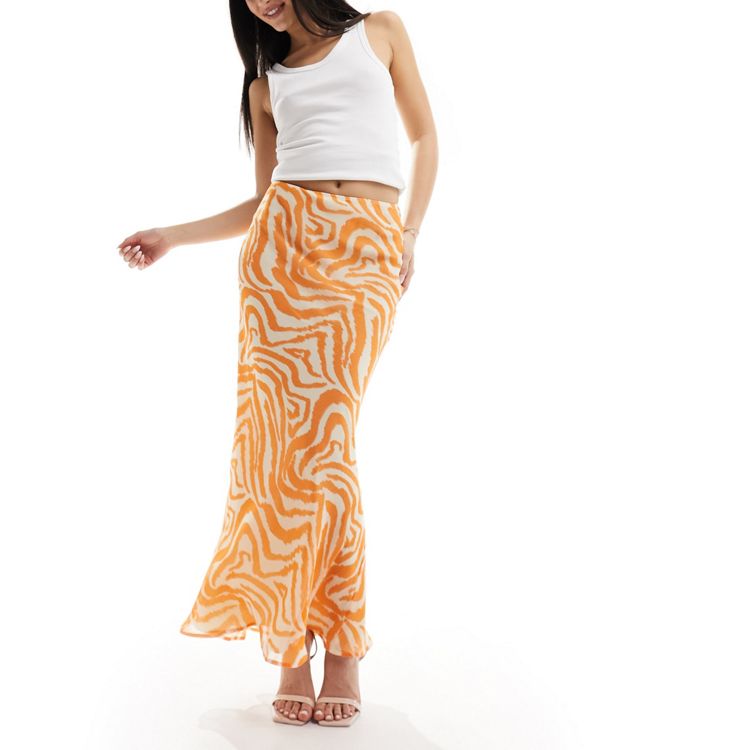 ASOS DESIGN chiffon bias maxi skirt in orange animal print