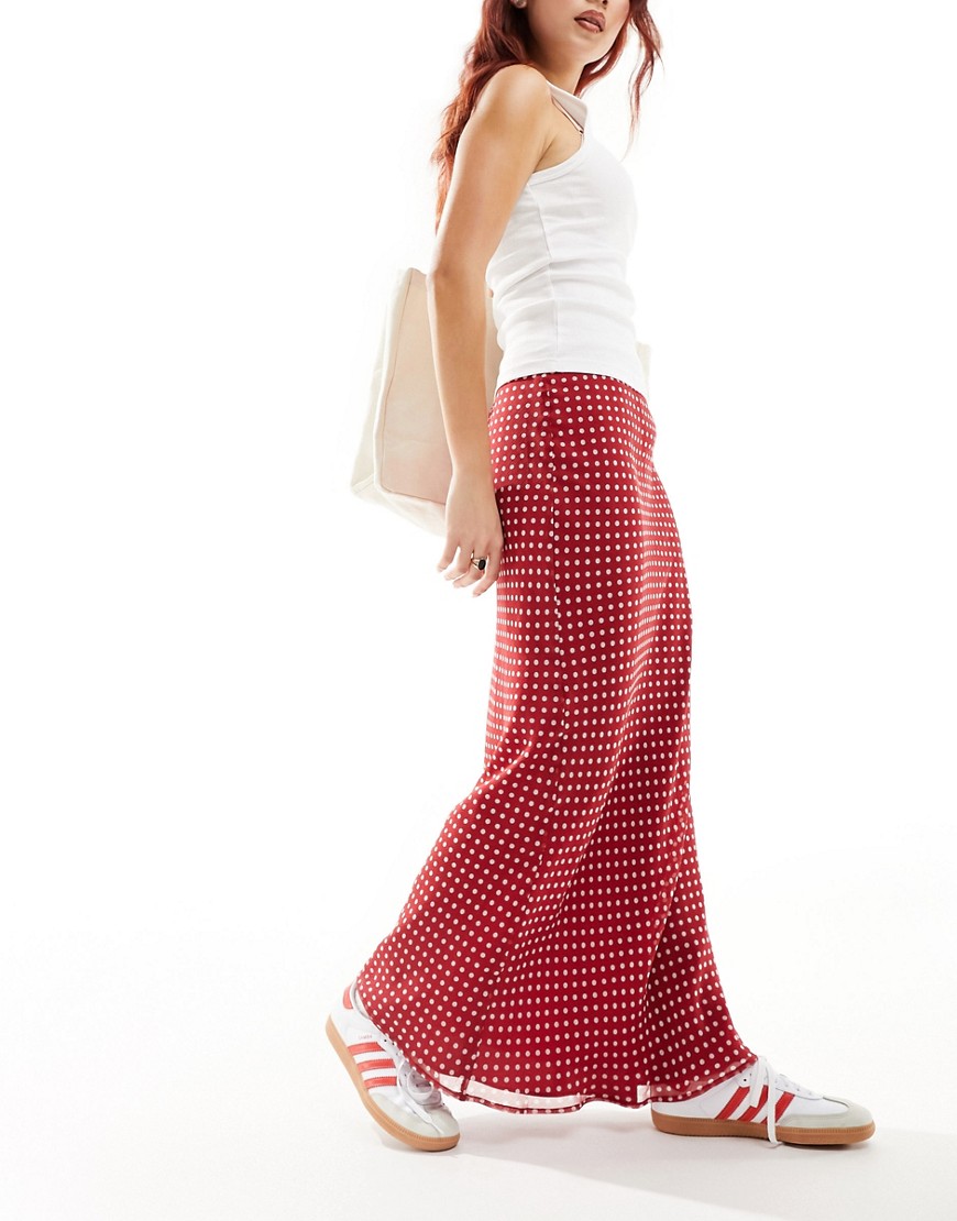 ASOS DESIGN chiffon bias maxi skirt in red spot print-Multi