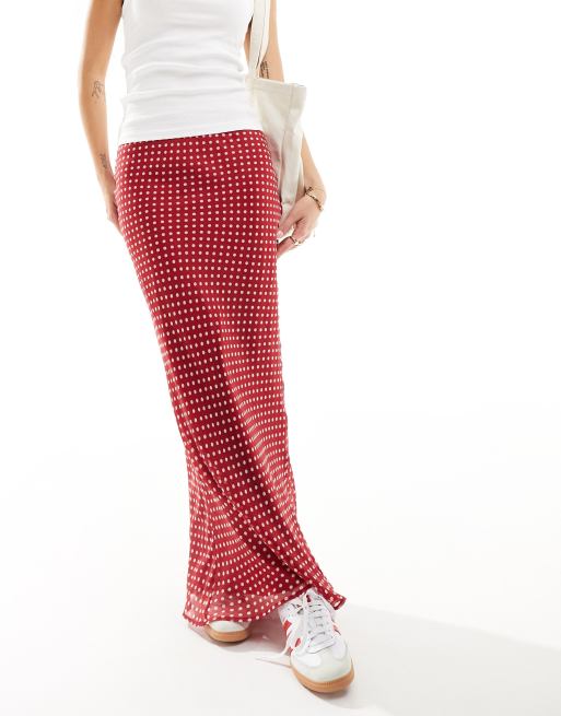 ASOS DESIGN chiffon bias maxi skirt in red spot print