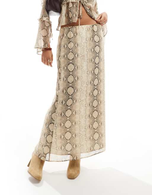 ASOS DESIGN chiffon bias maxi skirt in snake print