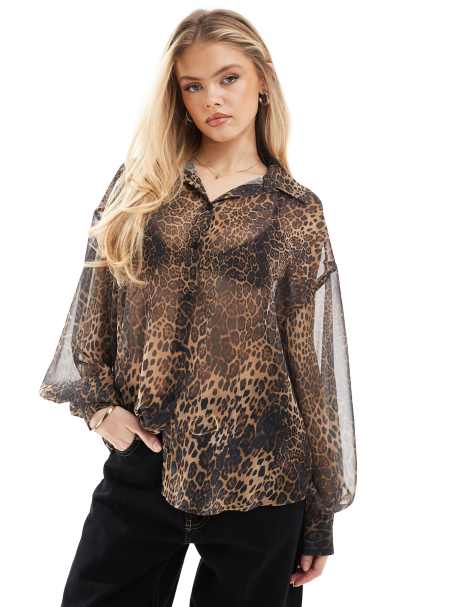 ASOS DESIGN chiffon blouse in leopard print - view 1