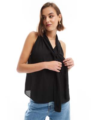 ASOS DESIGN - Chiffon-Bluse in Schwarz mit Schluppe