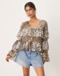 [ASOS DESIGN] ASOS DESIGN chiffon boho ruffle blouse in animal print-Multi 10 Animal Print