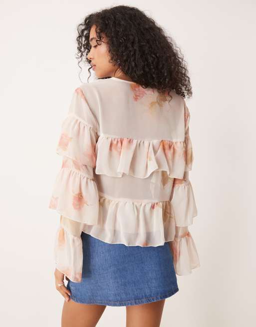 ASOS DESIGN chiffon boho ruffle blouse in floral print, 2 of 4