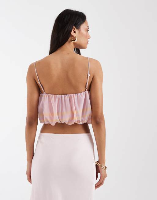 ASOS DESIGN chiffon bubble cami top in pink co ord, 4 of 4