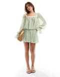 [ASOS DESIGN] ASOS DESIGN chiffon bubble mini skirt in sage (part of a set)-Green 8 Sage