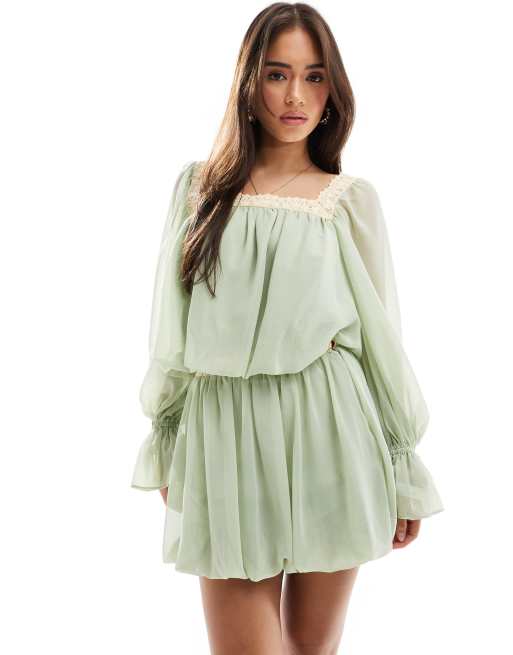 ASOS DESIGN chiffon bubble mini skirt co-ord in sage