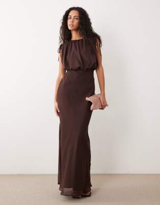 Asos Design Chiffon Bubble Top Maxi Dress-brown