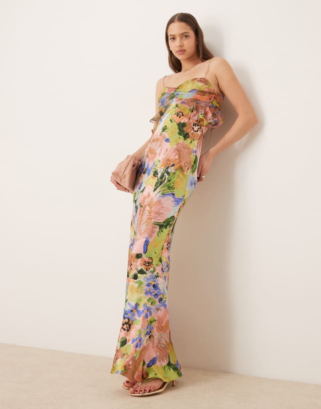 ASOS DESIGN chiffon bust satin cami maxi dress in floral print