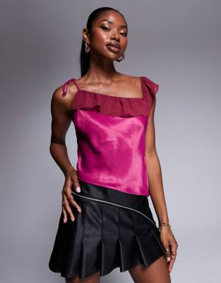 ASOS DESIGN - Chiffon-Camisole in Rosépink mit schulterfreiem Schnitt und Rüschen-Rosa