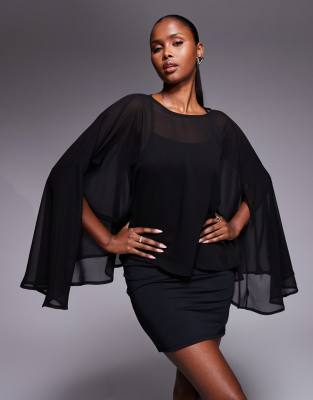 Asos Design Chiffon Cape Detail Mini Dress In Black