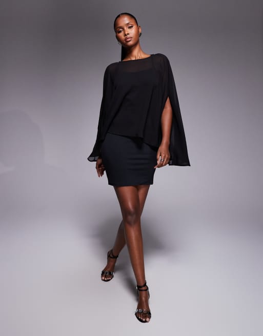 ASOS DESIGN chiffon cape detail mini dress in black