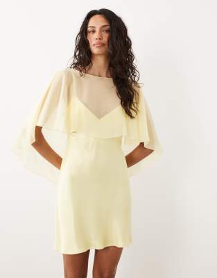 ASOS DESIGN chiffon cape layer satin mini dress in buttermilk