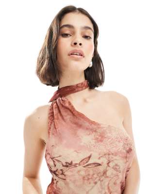 Asos Design Chiffon Chiffon Scarf Top In Brown