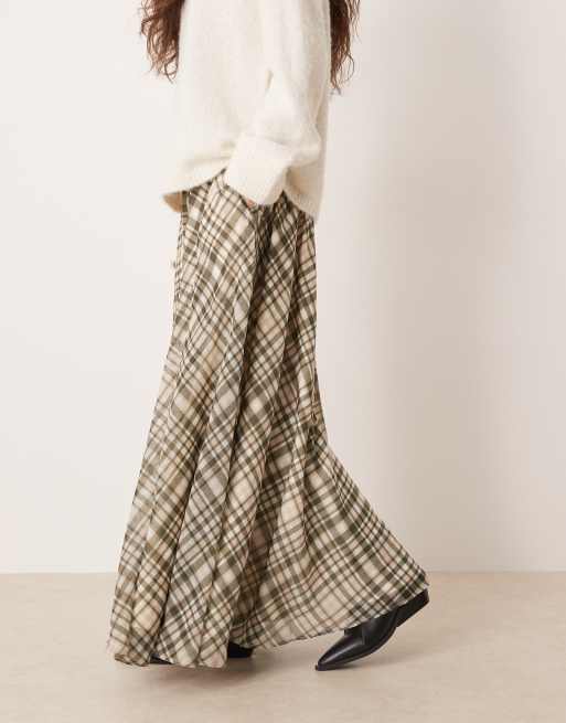 ASOS DESIGN chiffon circle maxi skirt in plaid