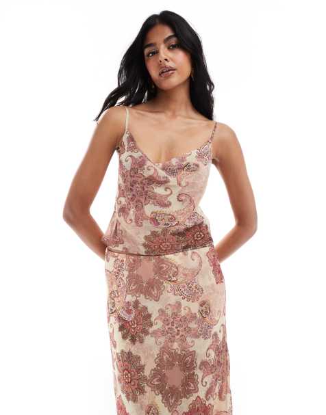 ASOS DESIGN chiffon cowl cami top in paisley co ord - view 1