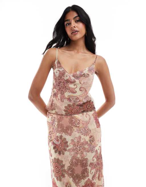 ASOS DESIGN chiffon cowl cami top in paisley print (part of a set)