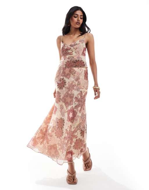 ASOS DESIGN chiffon cowl neck cami top and bias maxi skirt set in ...