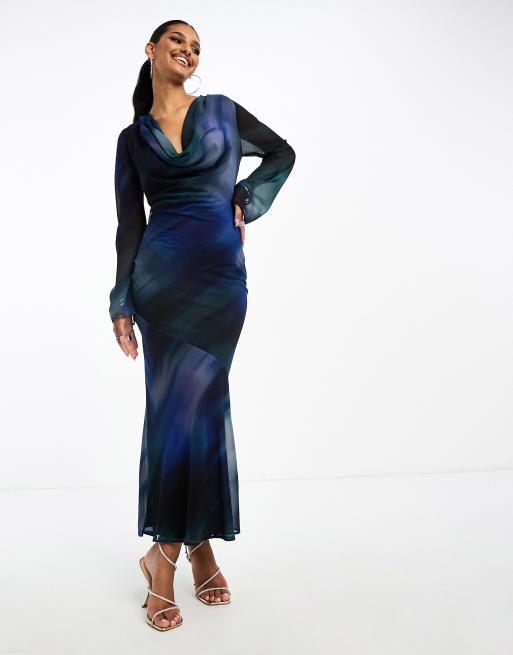 Long sleeve cowl 2024 neck maxi dress