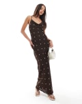 [ASOS DESIGN] ASOS DESIGN chiffon cowl neck maxi slip dress in chocolate polka dot-Brown 12 Chocolate Polka Dot