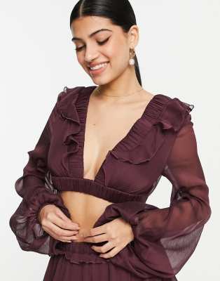 ASOS DESIGN volume sleeve crop top with elastic detail waist in