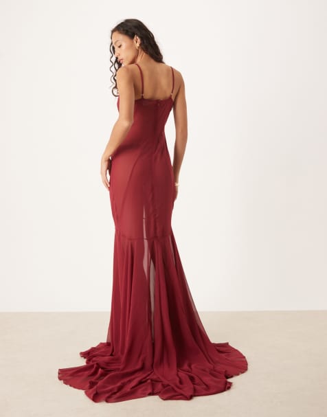ASOS DESIGN chiffon cut about seam detail maxi slip dress in burgundy - view 1