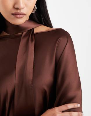 Asos Design Chiffon Double Layer Cape Top In Brown