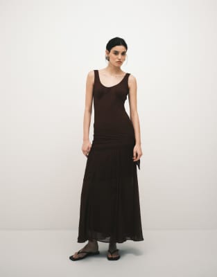 Asos Design Chiffon Draped Fringe Detail Maxi Dress In Brown