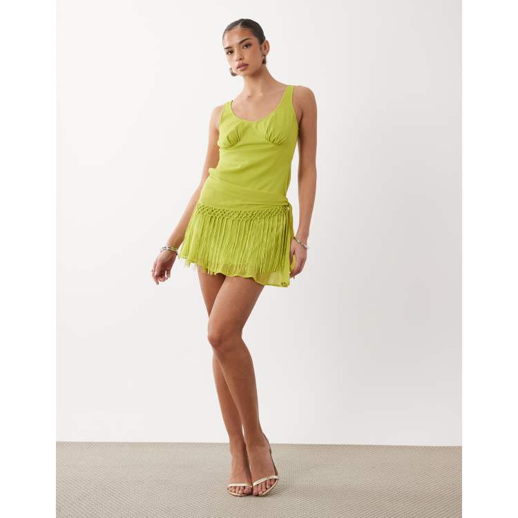 asos fringe mini dress ASOS DESIGN slub fringed mini dress in red