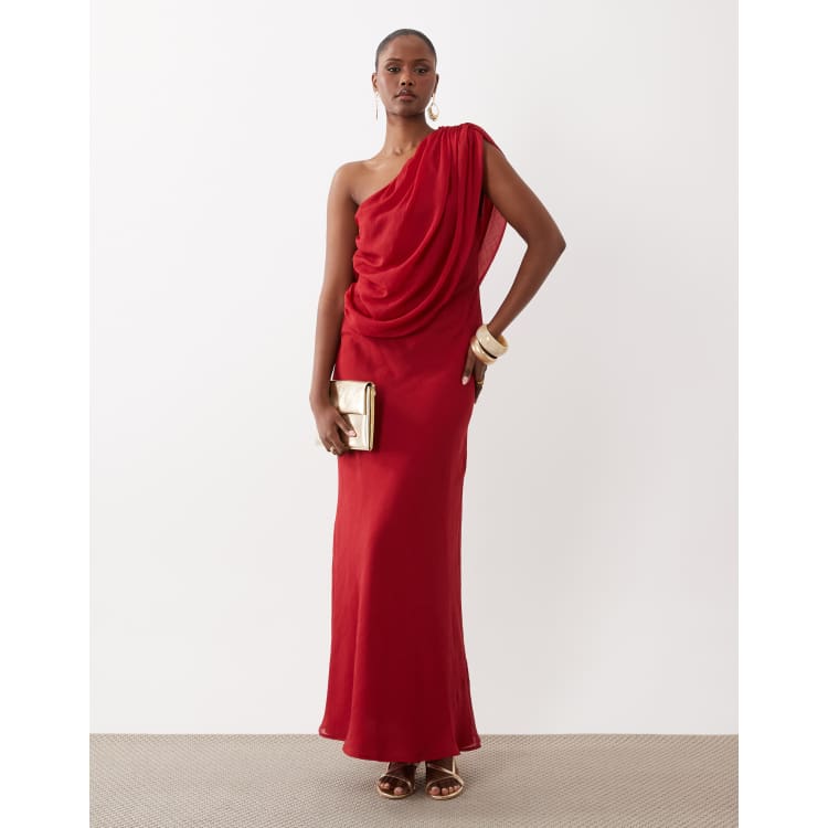 asos red dress ARRANGE high neck drop waist maxi with bubble hem in Elevate your look with this effortlessly chic maxi dress that embodies both grace and contemporary design. ASOS Design - Chiffon Draped