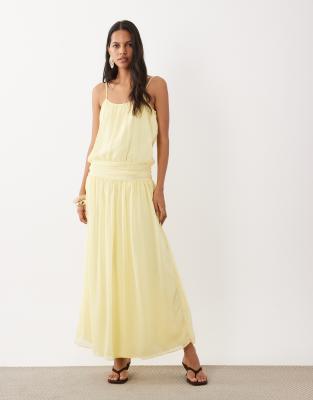 Asos Design Chiffon Drop Waist Maxi Dress In Yellow