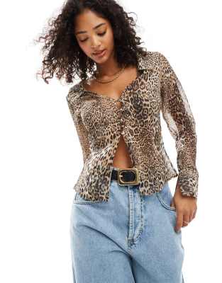 chiffon fitted shirt in leopard print-Multi