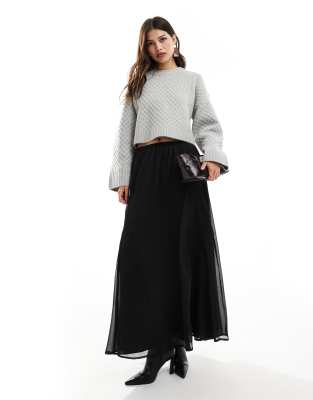 chiffon flare maxi skirt in black