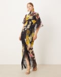 [ASOS DESIGN] ASOS DESIGN chiffon fringe detail maxi dress in dark based print-Multi 14 Dark based floral