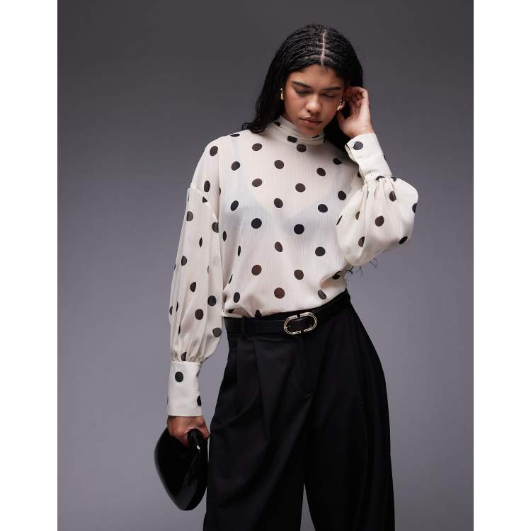 ASOS DESIGN chiffon funnel neck volume sleeve blouse in