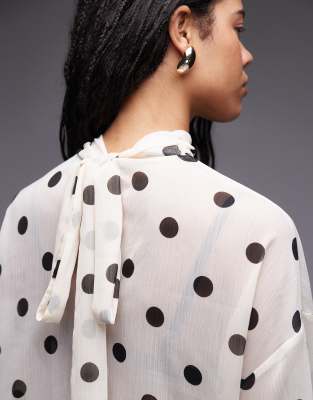 Asos Design Chiffon Funnel Neck Volume Sleeve Blouse In Multi