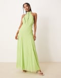 [ASOS DESIGN] ASOS DESIGN chiffon halter dropped waist maxi dress in bright green 14 Bright green
