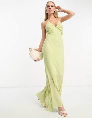 Asos Design Chiffon Halter Midaxi Dress In Apple Green