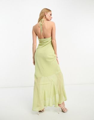 ASOS DESIGN chiffon halter midaxi dress in apple green