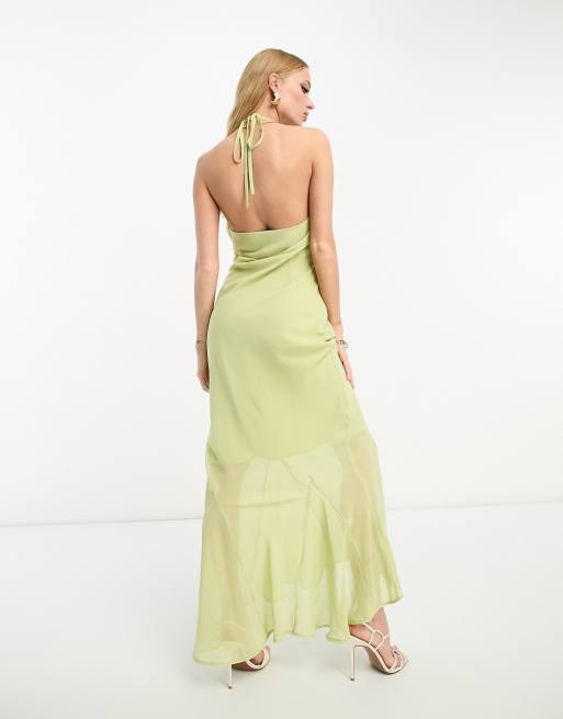 ASOS EDITION chiffon dropped shoulder backless maxi dress in apple green