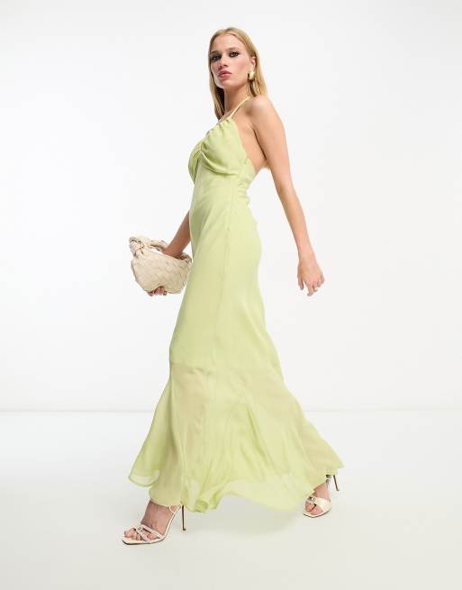 ASOS DESIGN chiffon halter midaxi dress in apple green