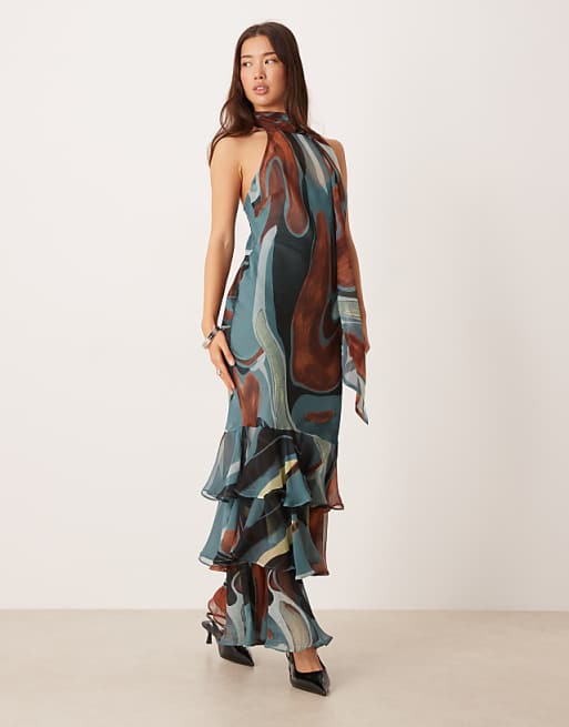 halter scarf dress Mini slip strip at the neckline Devon Halter Scarf Dress L