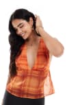 [ASOS DESIGN] ASOS DESIGN chiffon halter top in orange pop check M Orange check