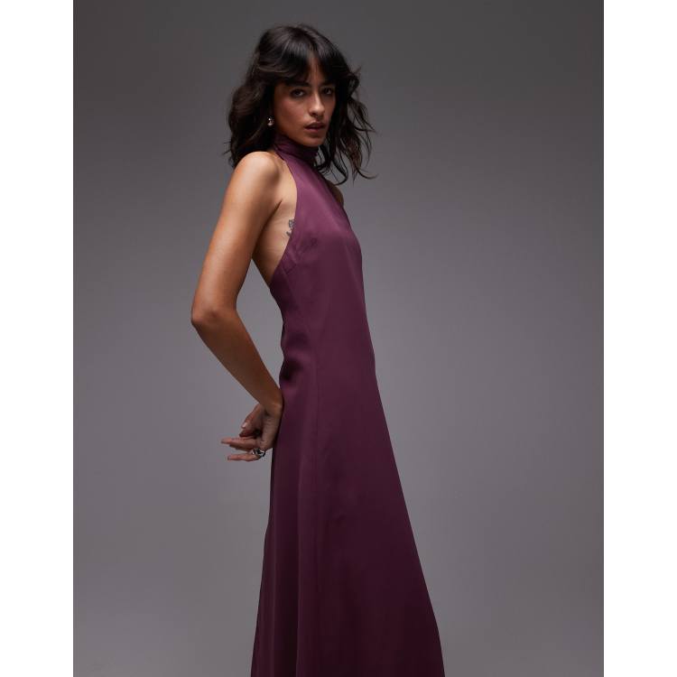 ASOS DESIGN chiffon high halter neck maxi dress in plum | ASOS