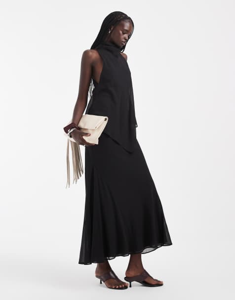ASOS DESIGN chiffon high neck double layer maxi dress in black - view 1